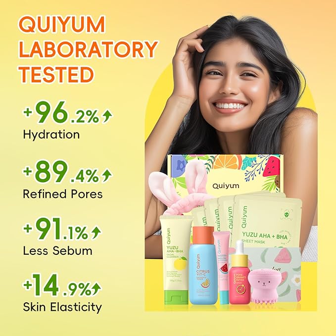Skin Care Set for Oily/Combination Ance Skin, Natural Fruit Skincare Kit with Salicylic Acid, Vit-C & Peptide, Birthday Gifts for Women | Oil Control | Brightening | Anti-Acne | Gift Sets