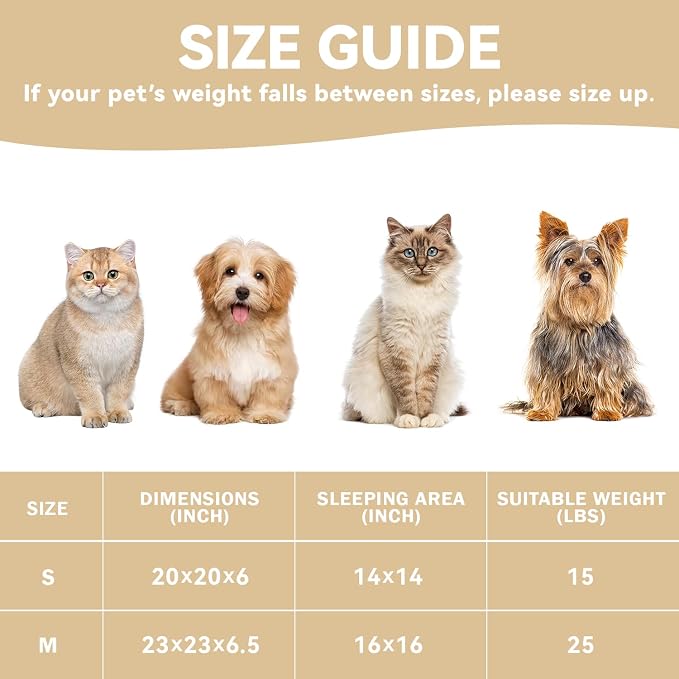 Zerbuger 23in Camel Round Dog Bed Sofa for Dogs Cats, Machine Washable | for Small/Medium/Large Dogs Cats, Foam Pet Couch with Removable Mat Non-Slip Bottom, Pet Cuddler for Indoor/Outdoor/Car/Cage