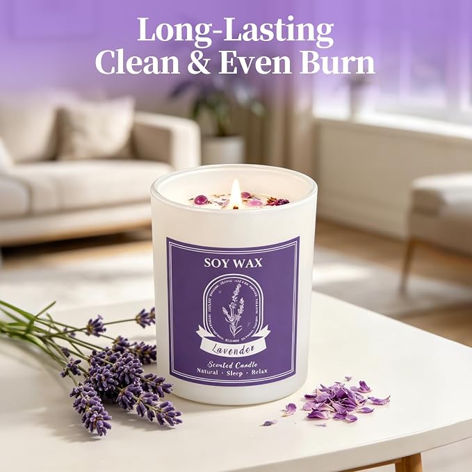 Lavender Scented Candle, Candles for Home Scented, 5.2 oz Soy Candles for Aromatherapy, Natural Hand-Poured, Relaxing Lavender Scent, Gift for Women Mom