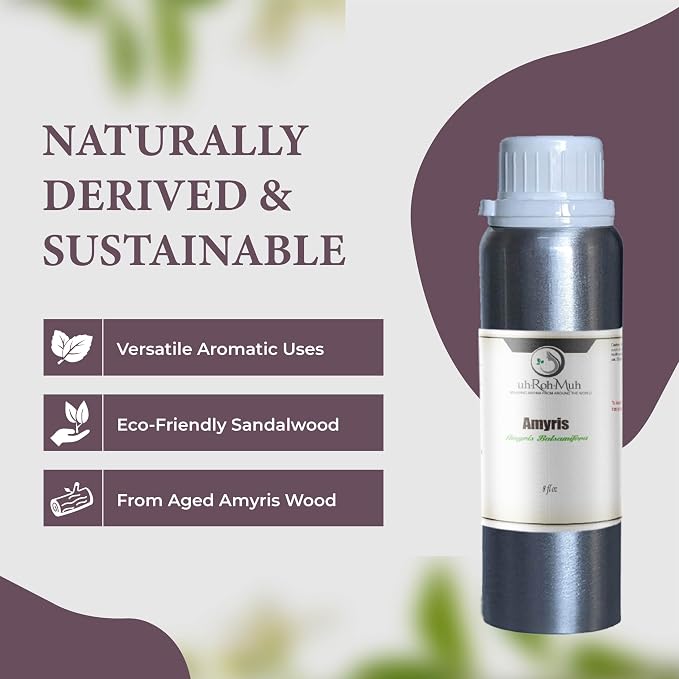 Pure Amyris Essential Oil – 100% Natural Steam-Distilled Amyris Balsamifera Oil from Haiti – Warm Woody Balsamic Aroma for Diffusers, Candles, Perfumes, Massage Blends, Skincare & Aromatherapy – 8 oz