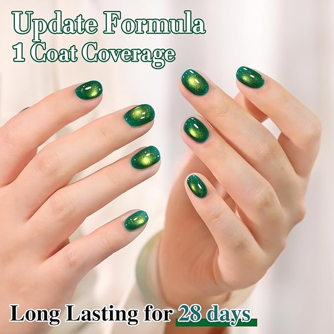 Double Rhythm 15ML Jelly Glass Cat Eye Gel Polish with Magnet Holographic Glitter Shimmer Translucent Sheer Color Salon Soak Off Magnetic Nail at Home (Dark Green-MC1185)