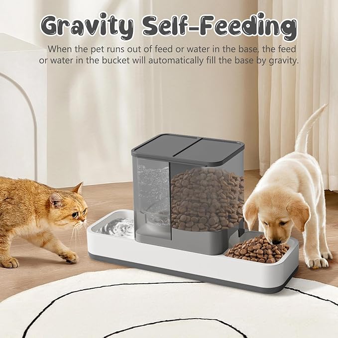 GearRoot Automatic Cat Feeder and Water Dispenser, 2 in 1 Gravity Pet Food Feeder and Water Dispenser Detachable Cat Food Dispenser for Small Dogs and Cats, Gray
