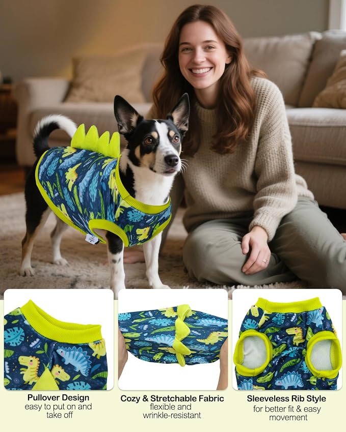CuteBone Dinosaur Costume Dog Shirt, Stretchy Velvet T-Shirt Clothes for Medium Dogs, Soft & Breathable Pet Tee Outfit Frenchie Apparel for Daily Wear, Cozy Pullover Design Puppy Fashion COSBX06XL