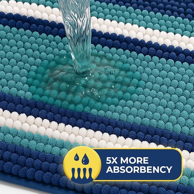 Muddy Mat® Super Absorbent Loop-Thread Chenille Dog Door Mat for Muddy Paws – Non-Slip, Machine Washable Indoor Entry Rug, Quick-Dry Pet Mat for Entryway – Ocean Stripes 19"x30"