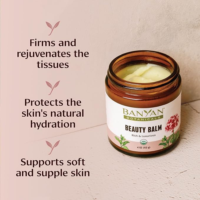 Banyan Botanicals Beauty Balm – Organic Face & Body Moisturizer with Shatavari & Ashwagandha – Rich Night Cream, Hand & Foot Balm for Dry Skin – Ghee & Coconut Oil Base – 4 oz – USDA Organic*