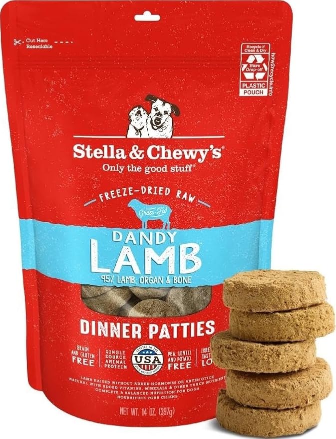 Stella & Chewy's Freeze-Dried Raw Dinner Patties - Dandy Lamb Recipe - High Protein Grain-Free Puppy & Dog Food - Perfect For Picky Eaters - 14 oz