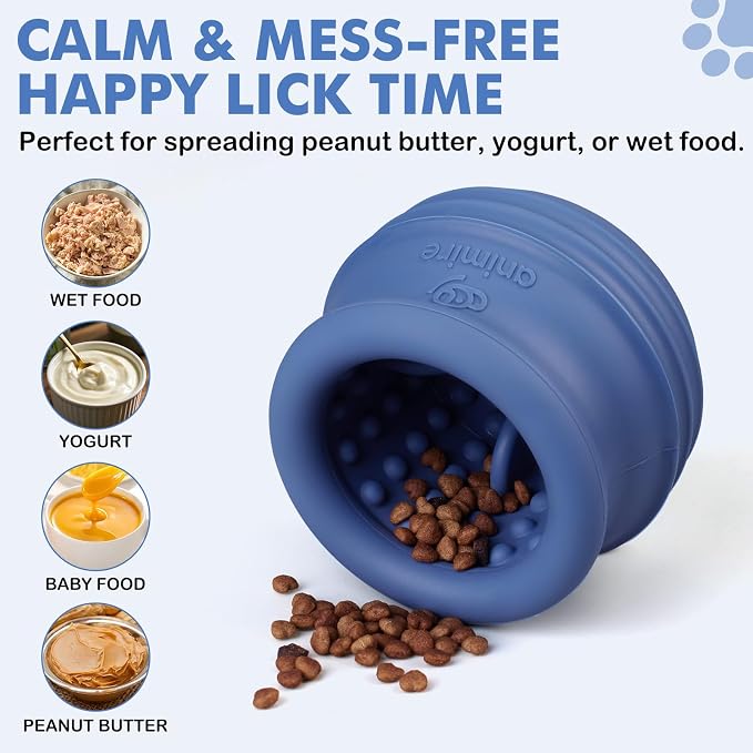 Treat Dispensing Dog Toy, Long-Lasting Interactive Puzzle Toys for Dogs, Stuffable Dog Enrichment Frozen Lick Treat Toy for Boredom, BPA Free Silicone Fetch Catch Chew Toy (Dark Blue,M)
