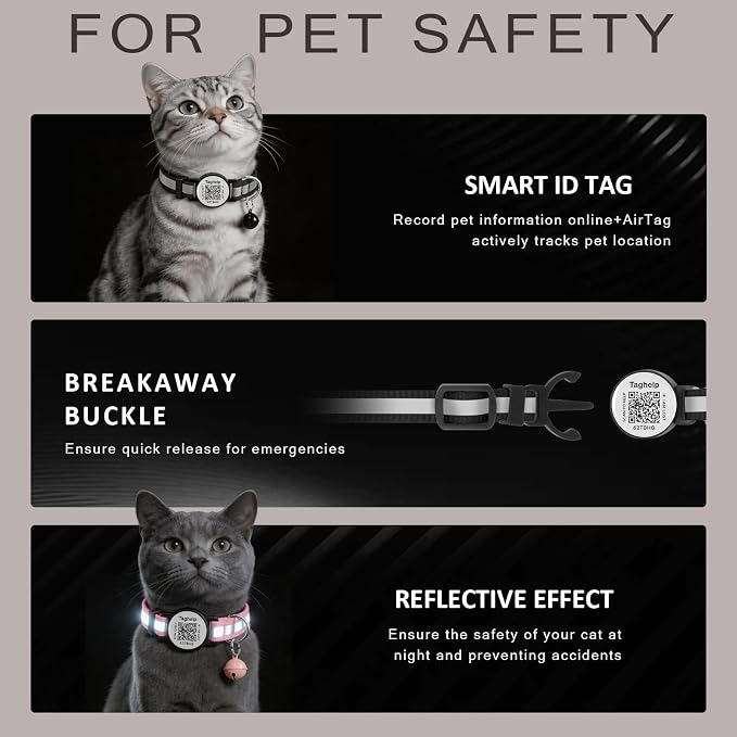 2 Pack Airtag Cat Collar, Breakaway Cat Airtag with Smart ID tag & QR Code Reflective (Reflective Strip & Paw Pattern - Orange, Collar Only)