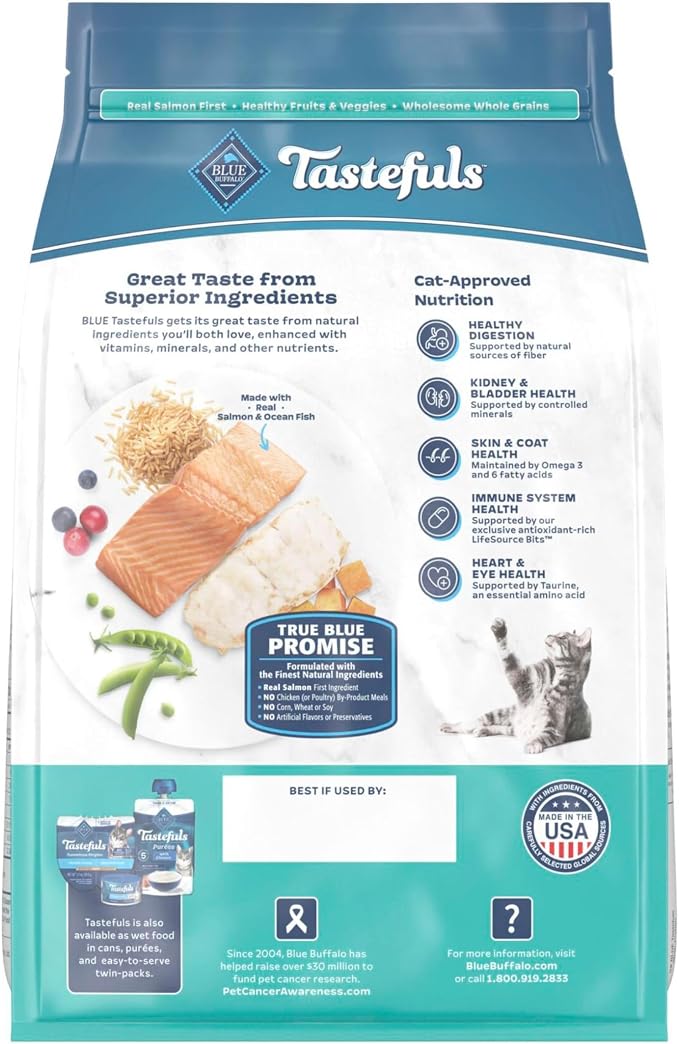 Blue Buffalo Tastefuls Salmon & Ocean Fish Multi-Protein Dry Cat Food, 3 lb | Two Premium Proteins, Finest Natural Ingredients