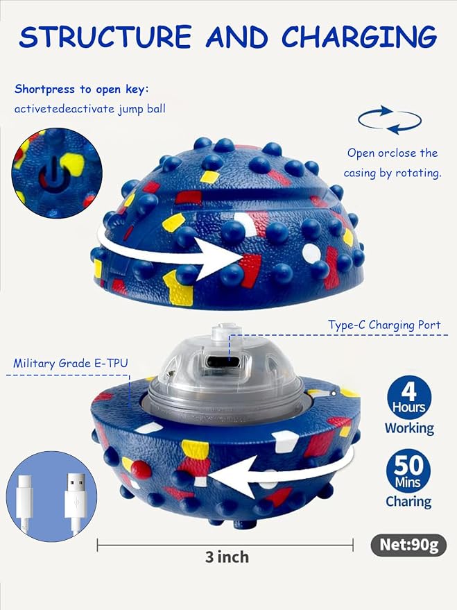 Smart Interactive Dog Toy, Automatic Moving Bouncing Dogs Ball for Boredom, Interactive Dog Toys for Small, Medium, Large Dogs to Keep Them Busy & Boredom Relief, E-TPU with Waterproof-Blue