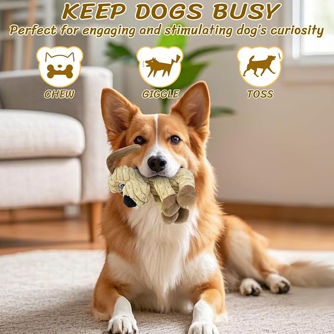 Squeaky Stuffed Dog Toys, Chew Dog for Large Medium Small Breeds