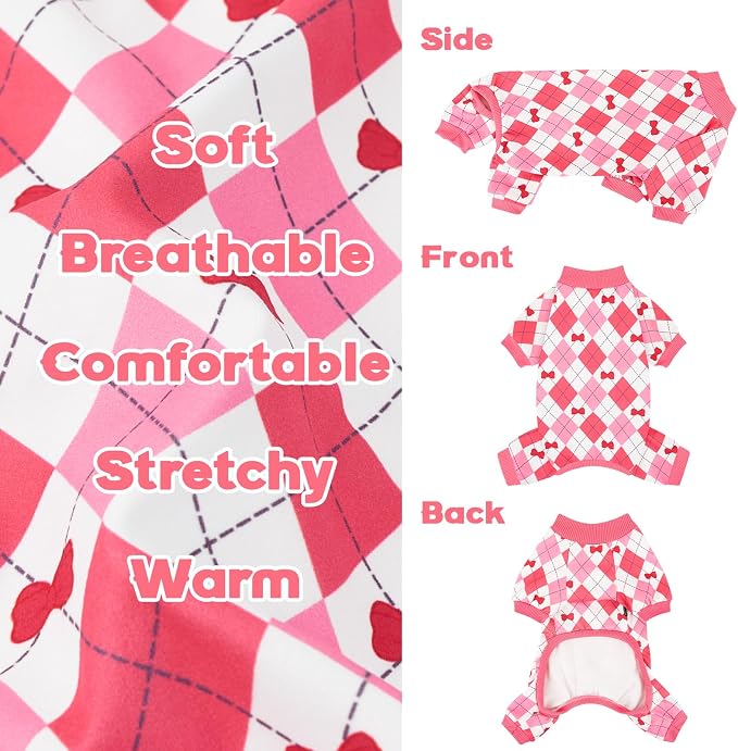XPUDAC 4 Pack Dog Pajamas Pink Dog Clothes for Small Dogs Outfit, S | Stretchy, Soft, Breathable, Leopard Duck Pattern, Sleepwear, Gentle on Skin, Dog Recovery Suit, Shedding Suit, All Seasons