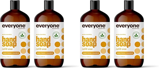 Everyone Liquid Hand Soap Refill,32 Ounce,Meyer Lemon and Mandarin,Plant-Based Cleanser with Pure Essential Oils,(Pack of 4)