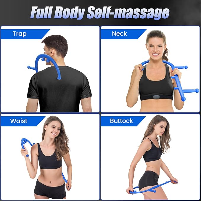 Trigger Point Massage Cane, Deep Tissue Full Body Back Neck Shoulder Self Massage Tool for Muscle Knots, Ergonomic Therapy Cane for Hard-to-Reach Areas, Lightweight Portable, FSA-HSA-Eligible, Blue