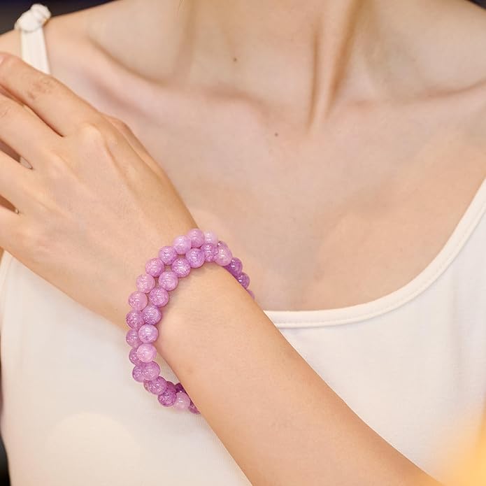 Bivei Natural Gemstone Semi Precious Healing Crystals Handmade Stretchy Round Beads Bracelet,Stocking Stuffers for Women Enhance Positive Energy