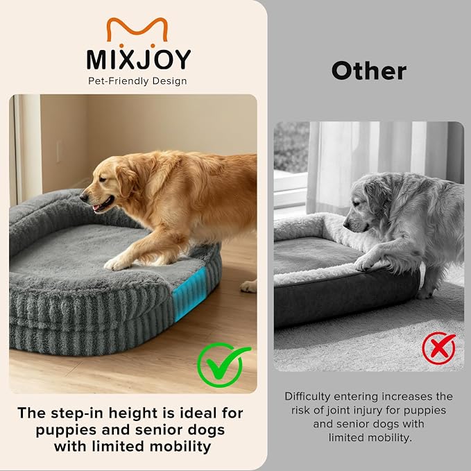 MIXJOY Orthopedic Dog Beds Large Sized Dog,Extra Large Washable Dog Bed Waterproof Oval Dogs Bed with Removable Cover,Egg-Crate Foam Big Pet Bed Couch with Bolster,Non-Slip Bottom,XXL 48"X35",Grey