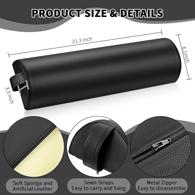 Ripeng Half Round Massage Table Bolster Pillow Pad with Strap Handle, Semi-Round Bolster Pillow, 6"W x 3"H x 21"L Bolsters Support Pad for Massage Yoga Spa Neck Under Knee Ankles Pain Relief(4 Pcs)