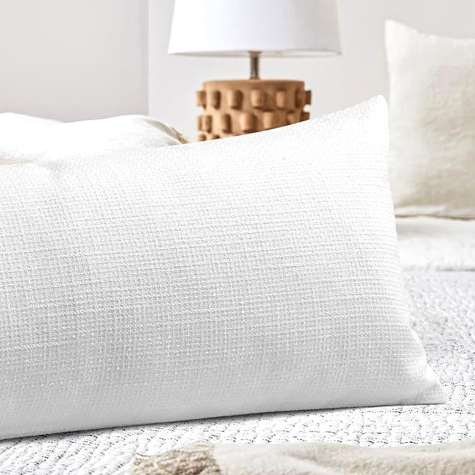 OTOSTAR Linen Throw Pillow Cover Set of 1 Decorative Long Lumbar Pillowcase Rectangle Cushion Cover 14x36 Inch for Home Decor Sofa Bedroom Car 35 x 90CM Pure White