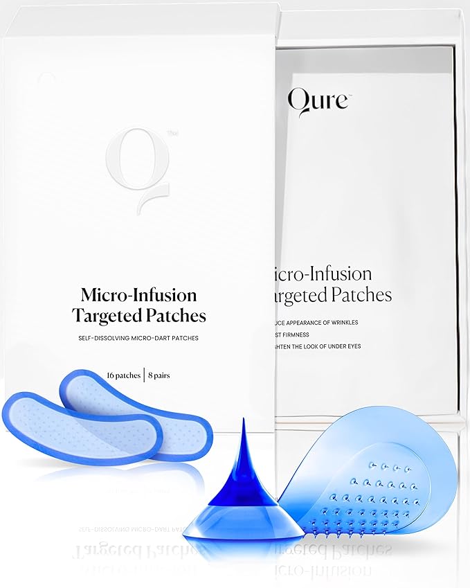 Qure Micro-Infusion Anti Wrinkle Patches for Smile Line, Frown lines, Under Eye Bags, Puffiness, Crow's Feet - Retinol, Caffeine - Dissolvable for Overnight Use - 8 Pairs