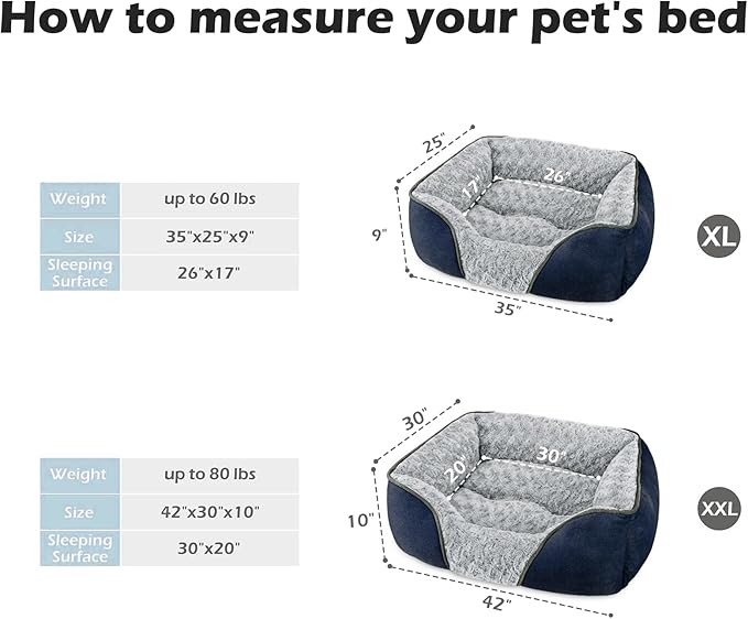 X-Large Dog Bed Rectangle Washable Orthopedic Soft Calming Sleeping Durable Pet Cuddler with Anti-Slip Bottom
