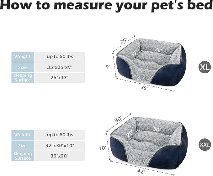 XX-Large Dog Bed Rectangle Washable Orthopedic Soft Calming Sleeping Durable Pet Cuddler with Anti-Slip Bottom