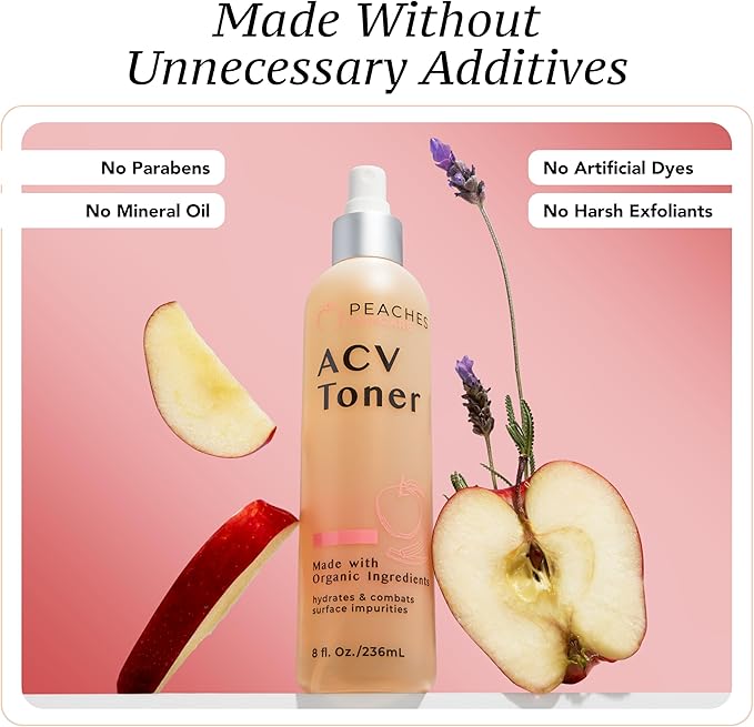 Peaches Skin Care Apple Cider Vinegar Face Toner - Vegan Facial Toner with Citrus Extracts – Gently Exfoliation for Healthy Skin – 8 oz
