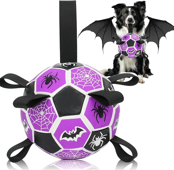 Dog Toys Balls, Dog Soccer Ball with Straps, Dog Birthday Gifts, Durable Balls for Small Medium Pet, Puppy Outdoor Toy, Pet Training Soccer Ball, World Cup Soccer (6 Inch) (Spider, Medium)