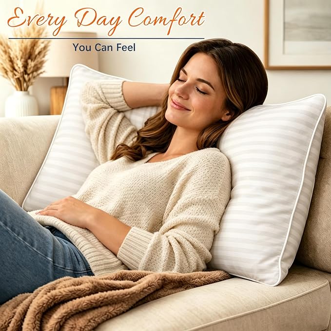 Yettbea 18x18 Inches Pillow Inserts Set of 4- Premium Soft Down Alternative Fill, Decorative Throw Pillows for Couch, Bed & Sofa, Supportive White Striped Bedroom Pillow Forms