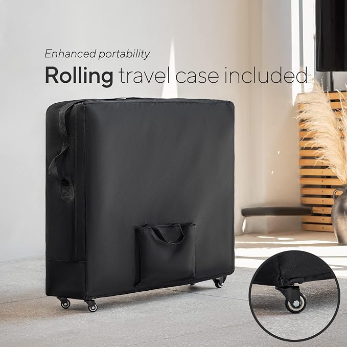 Premium Memory Foam Massage Table - Rolling Travel Case, Washable Sheets, Thicker & Wider