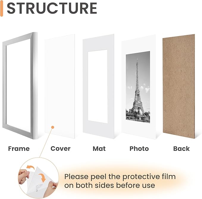 upsimples 11x14 Picture Frame, Gallery Wall Frames Set of 5, Silver | Photo Frame Collage Wall Decor, 11 x 14 Frame, 8x10 Frame with Mat for Family, Baby, Hallway, Diamond, Christmas