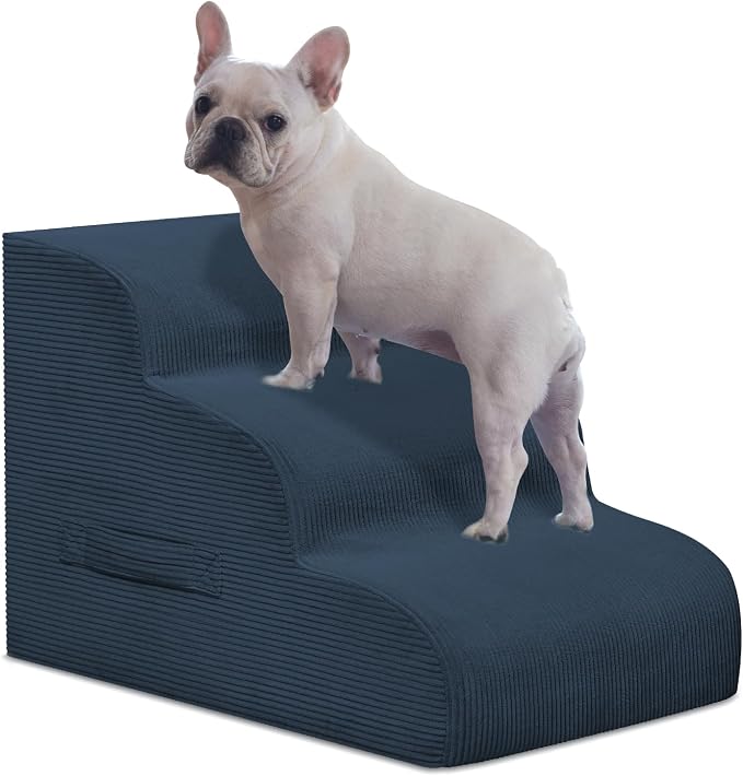 Mesa Lemon 3 Step Dog Stairs Pet Ramp for High Beds, Sofas and Cars | High Density Foam, Non-Slip Bottom, Removable Washable Cover, Portable Handle, Holds Up to 50 lbs, 16 Inch Height
