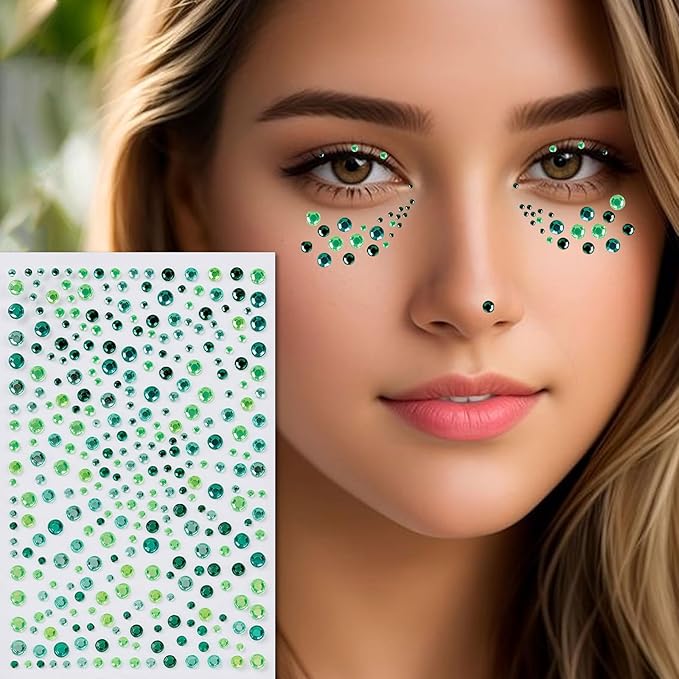 Self Adhesive Face Gems for Makeup, Festival Jewels, Hair Gems, Rhinestone Stickers for Face, Eye, Makeup, Body (mixcolor_6pcs)