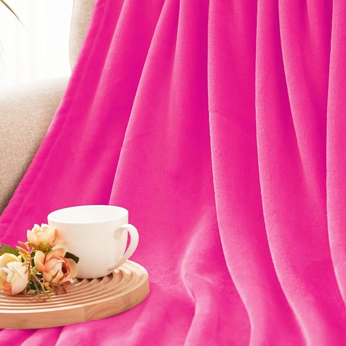 Exclusivo Mezcla Soft Large Fleece Throw Blanket for Couch, Hot Pink | 50x70 Inches, Double-Sided Brushed Flannel, Lightweight Plush Cozy Blanket for Home Decor, All Season, Machine Washable