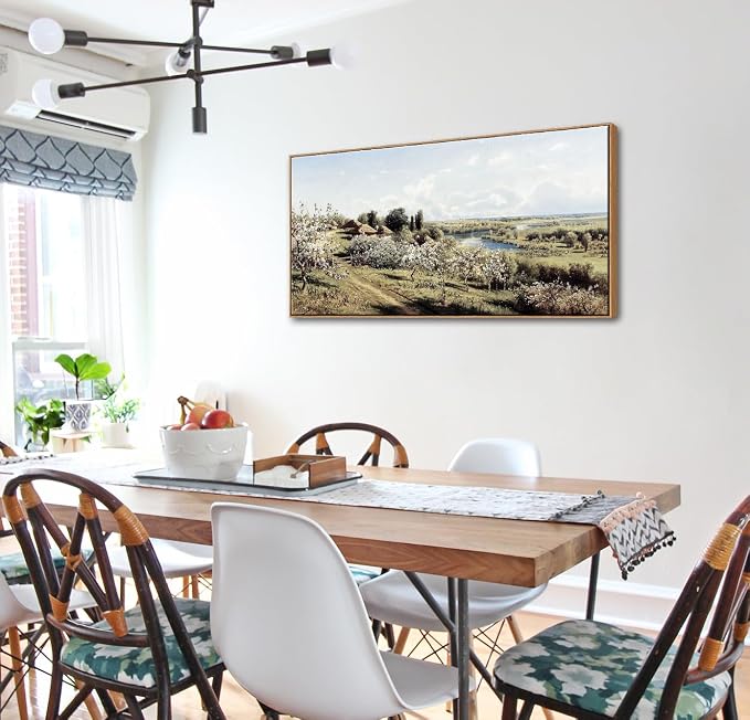 DJSYLIFE Farmhouse Apple Blossoms Landscape Framed Wall Art for Living Room | 20x40inch Vintage Canvas Picture, Large Country Painting Print, Rustic Artwork Decor for Bedroom & Above Bed, Ready to Hang