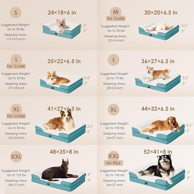 EHEYCIGA Orthopedic XXL Dog Bed, Waterproof Washable XL Big Pet Bed 52" | Non-Slip Bottom and Egg-Crate Memory Foam Extra Large Pet Couch Bed with Washable Removable Cover, Turquoise Blue