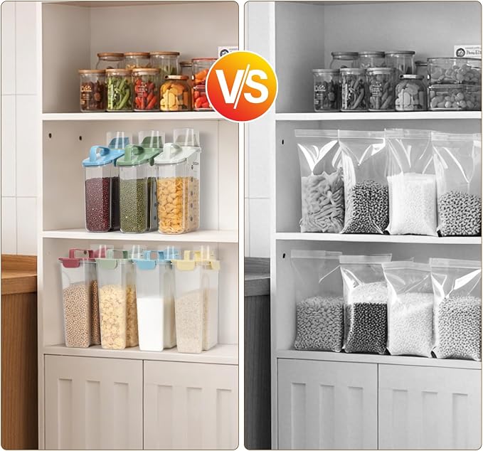 LEAWALK Airtight Rice Storage Container, Cereal Dry Food Flour and Sugar Bin, Dog Cat Food Dispenser with Measuring Cup, BPA Free Clear Plastic Kitchen (Sky blue, 5L-1pack)