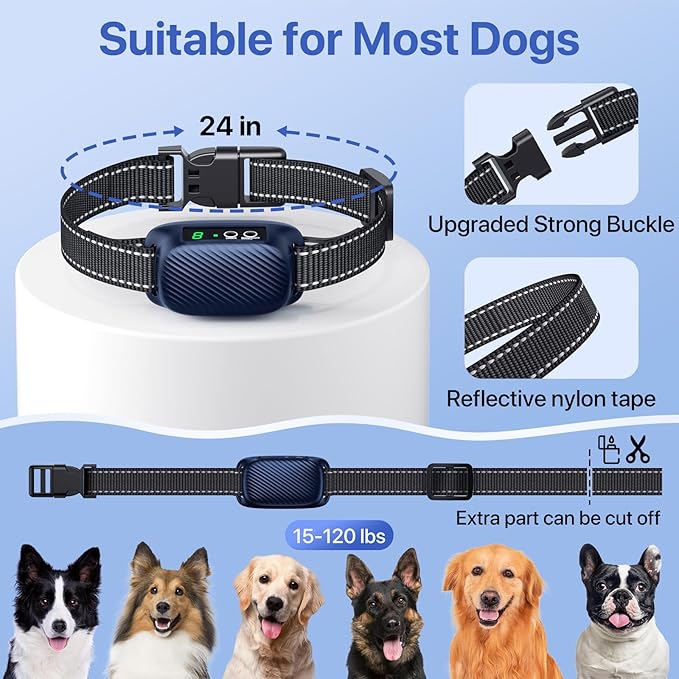 Dog Bark Collar, Smart Bark Collar with 8 Sensitivity Levels for Large Medium Dogs, Auto Rechargeable No Bark Collar with Beep Vibration Modes, Waterproof Anti Barking Collars-K06