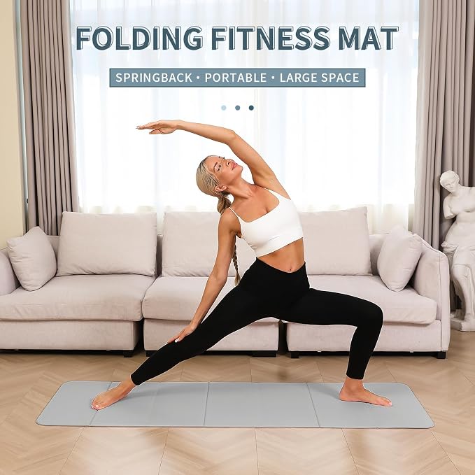 PAIDU Foldable Yoga Mat - 10mm Extra Thick, 75"26" Non-Slip Exercise Fitness Mat | SGS Eco-Certified, Portable for Yoga/Pilates/Studio/Home Workout