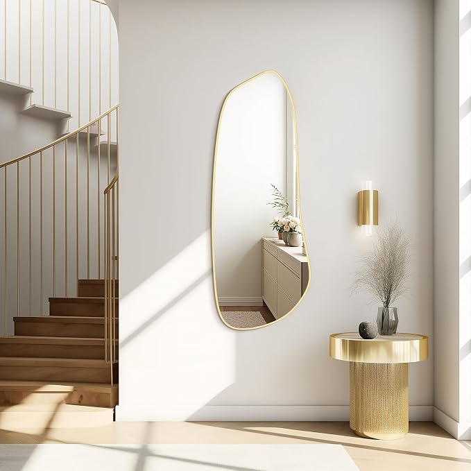 Irregular Wall Mirror, Asymmetrical Mirror Wall Mounted with Gold Framed for Living Room, Bathroom, Bedroom, Entryway Wall Decor, 46"×18", Gold