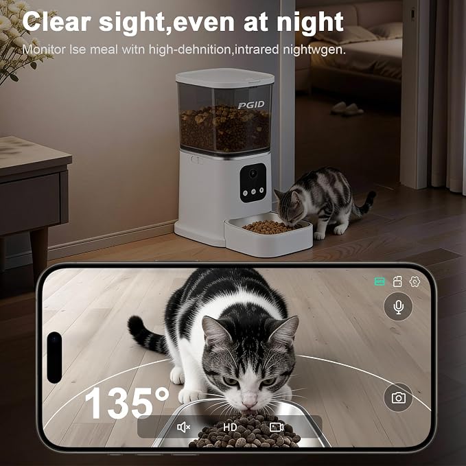 Automatic Cat Feeder with 4K Camera,2.4G Auto Dog Feeder w Night Vision,Pet Feeder w2-Way Audio,Timed Cat Feeders for Dry Food,Dogs Food Dispenser w APP Control 5L