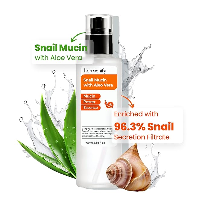 Snail Mucin Serum for Face with Aloe Vera, 96,3% Snail Secretion Filtrate Repairing Essence, Korean Skin Care Hydrating Facial Serum, Personal & Skin Care, 3.38 fl.oz