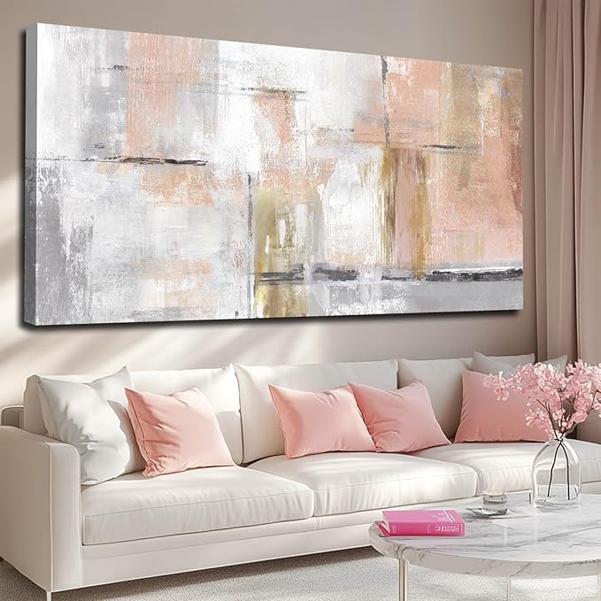 SOUGUAN Large Abstract Canvas Wall Art Modern Wall Decor Pink Art Posters 29"x58" Home Decorations for Living Room Artwork for Office