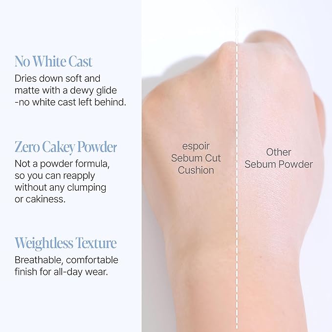 Espoir Be Velvet Sebum Cut Cooling CushionㅣGel-to-Powder Formula with No Clump, Excess Sebum & Oil Control, Sweat-proof, No White Cast and Fresh Finish with Instant Cooling Down, Korean Makeup