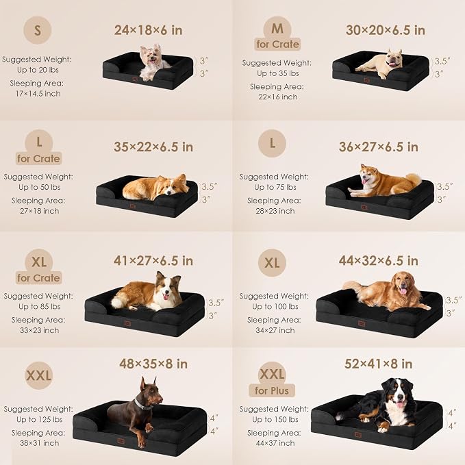 EHEYCIGA Orthopedic Small Dog Bed, Waterproof Memory Foam Washable Pet Beds | Non-Slip Bottom and Egg-Crate Foam Medium Pet Couch Bed with Washable Removable Cover, Black