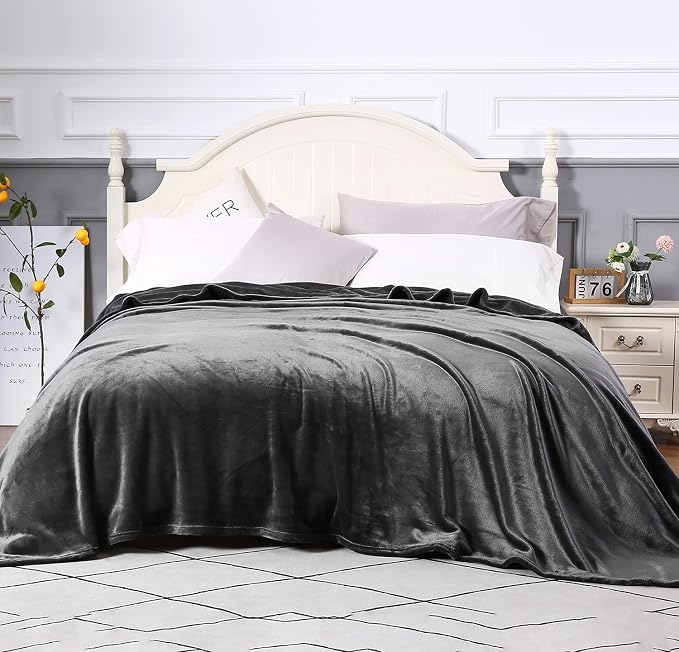 TASTHROW Large Flannel Fleece Throw Blanket, 90×90 Inch - Grey | Cozy Lightweight Thick Blanket - All Seasons Suitable for Women, Men and Kids