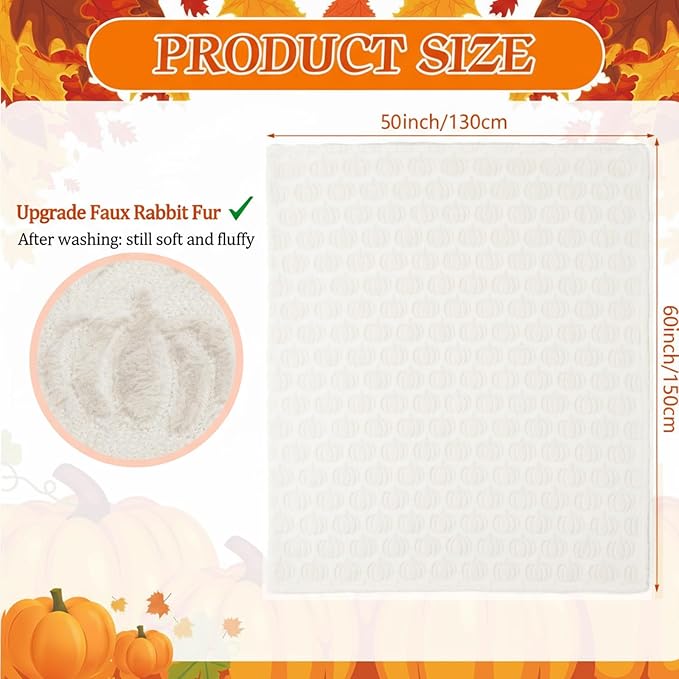 Tegeme Fall Halloween Pumpkin Throw Blanket 50" x 60", 3D Pumpkin Pattern Faux Rabbit Fur Fleece Blanket, Soft Cozy Rust Autumn Throw for Couch Sofa Bed, Thanksgiving Gift for Women Mom(Beige)