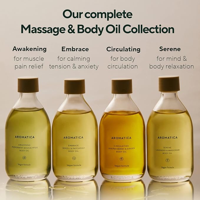 AROMATICA Awakening Body Oil Peppermint & Eucalyptus Aromatherapy Oils, Scented Body Oil, After Shower Natural Oil for Women, Non-Greasy Body Serum, Body Moisturizer for Dry Skin 3.38 fl. oz