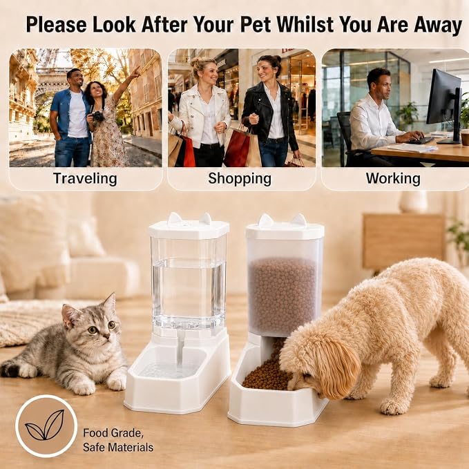 2 in 1 Gravity Pet Food Feeder and Water Dispenser for Cats & Small Dogs | 3.3L Large Capacity, BPA Free Material, Detachable & Dishwasher Safe, No Electrical Power Required