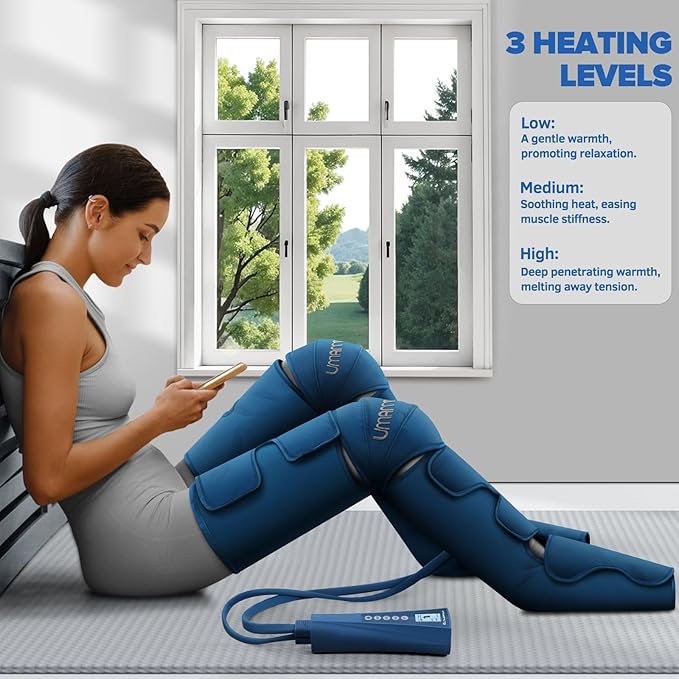 Air Compression Leg Massager with Heat - Ideal Christmas, Mother's Day and Father's Day Gifts for Men, Women, Dad, Mom - Relieves Foot and Knee Pain, Eases Varicose Veins, Cramps, Swelling and Edema