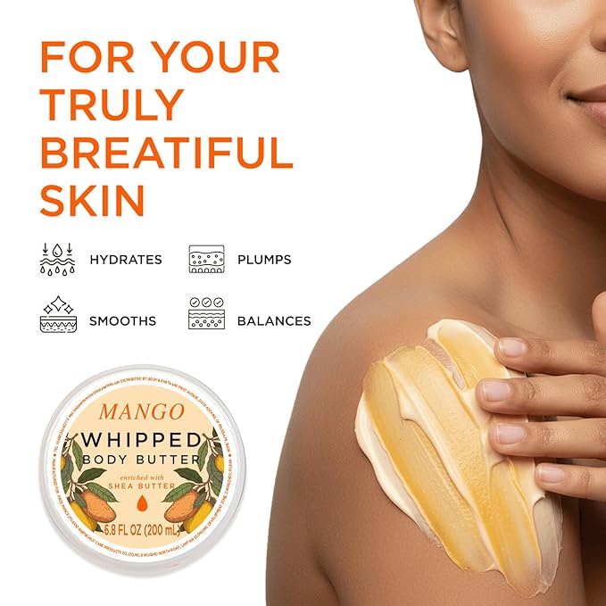 Princess Belle Mango Whipped Shea Body Butter, Body Moisturizer for Dry Skin, Smell Goods for Women, Leaves Skin Feeling Moisturized and Soft-200ml(6.8 floz)
